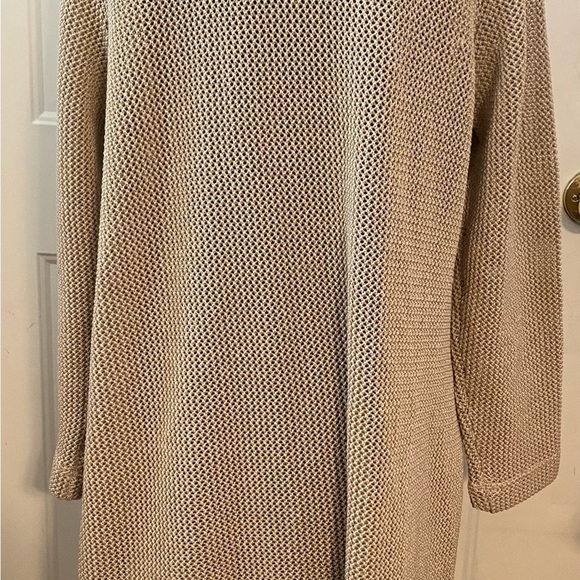 Signature Weekend Cardigan Womens Large Beige Open Knit Long Line Single Button - Picture 4 of 5
